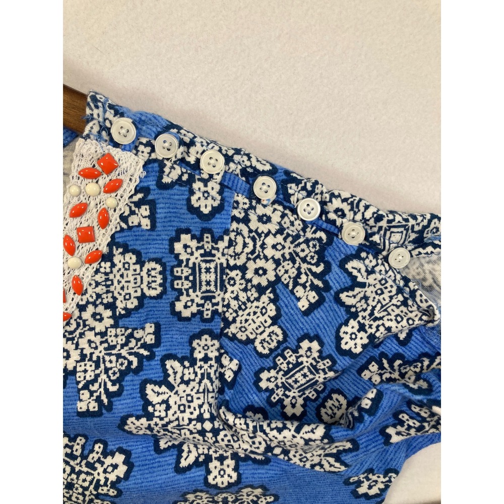 Thomas Olivia Blue Floral Print V Neck Flutter Sleeve Top Women PM - Picture 8 of 9